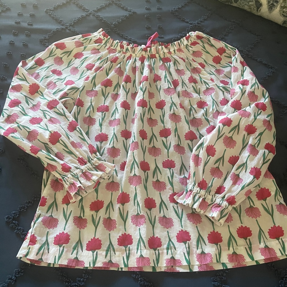 J. Crew Pink and Green Floral Blouse